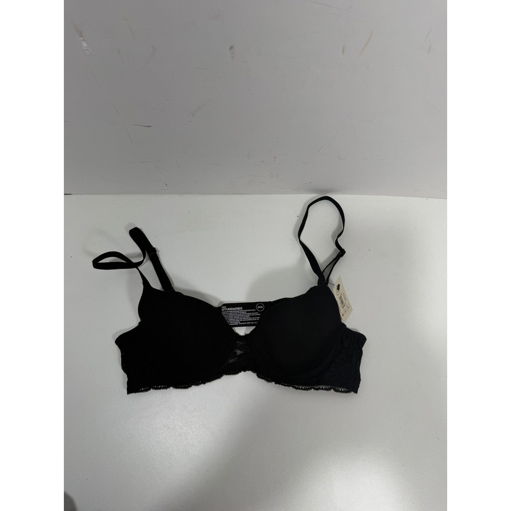 No Boundaries Black Soot Demi T-Shirt Bra Floral Lace Trim 34A NWT